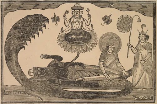 Anantasayan (Vishnu Reclining on Serpent Ananta) by Shri Gobinda Chandra Roy, print, 1875-1905