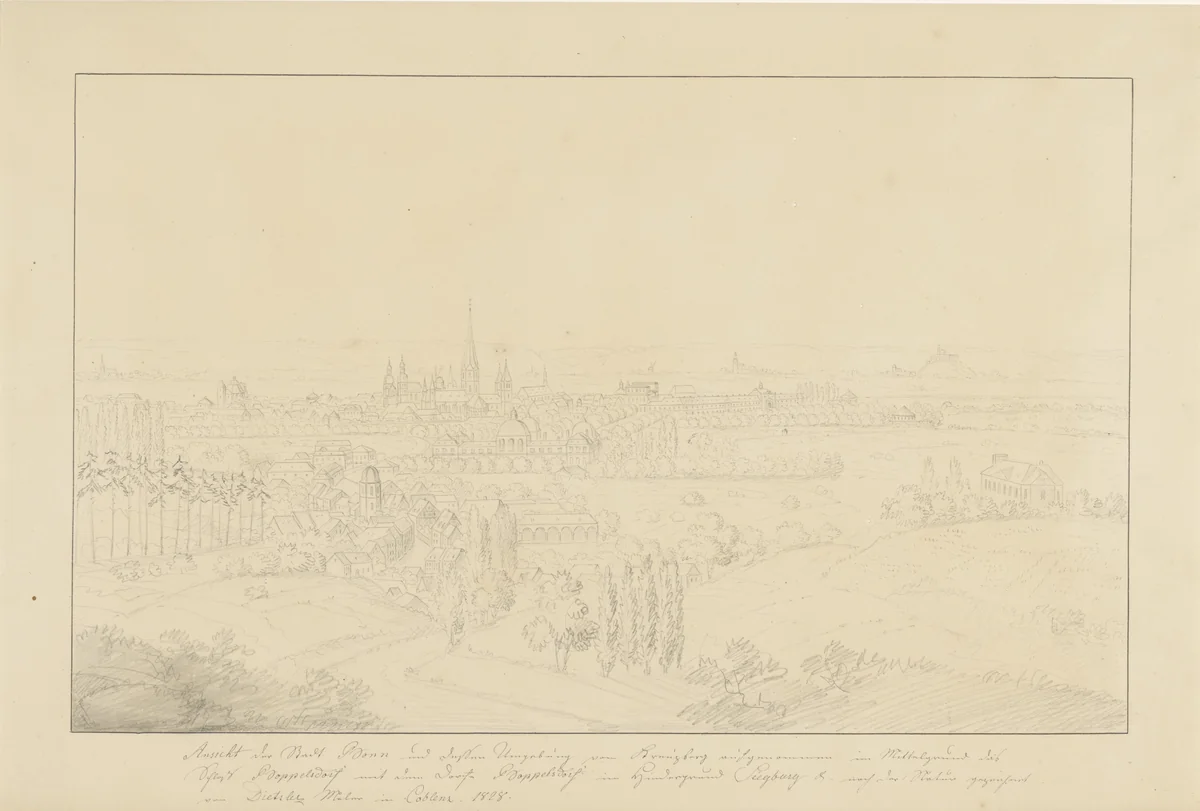 Gezicht op Bonn by Jakob Dietzler, drawing, 1828