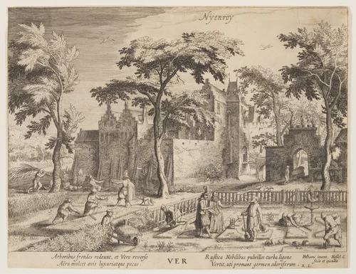 Nyenroy - Spring, from The Seasons, View of Castles in the Vicinity of Amsterdam by Hessel Gerritsz, print, 1610