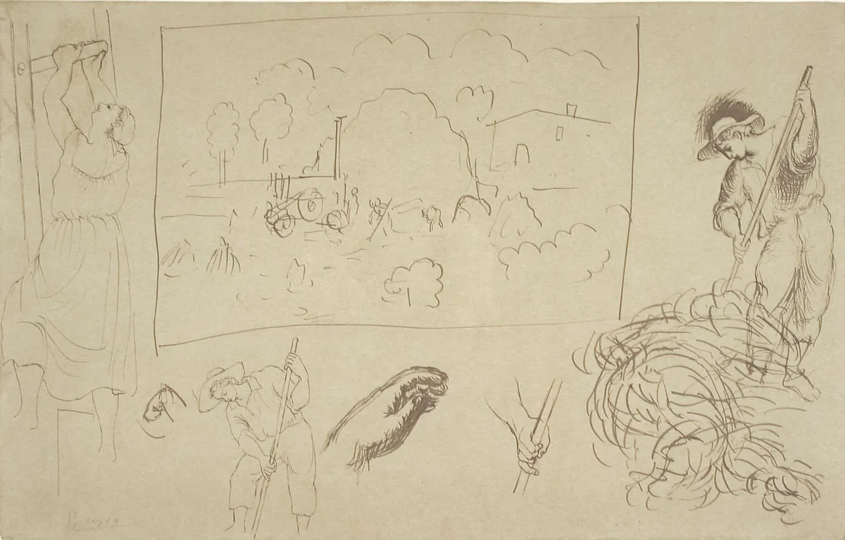 The Harvesters by Pablo Picasso, drawing, 1919