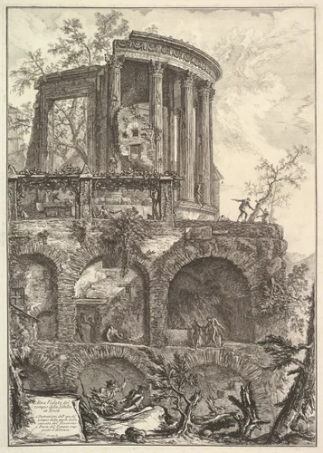 Altra V. del Tempio della Sibilla in Tivoli (Another view of the Temple of the Sibyl in Tivoli) by Giovanni Battista Piranesi, print, 1735-1778