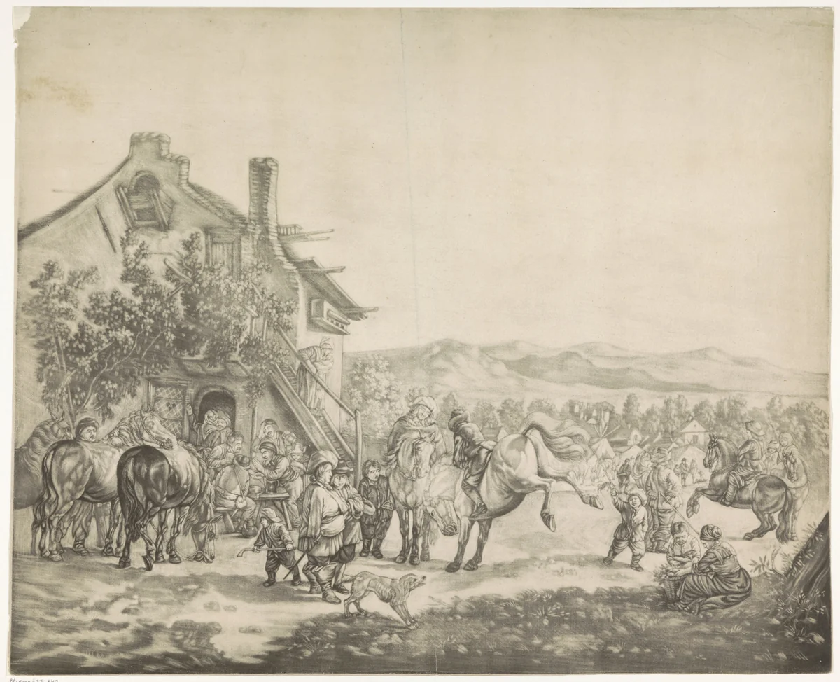 Vermaak voor een herberg by Johannes de Groot, print, 1698-1796