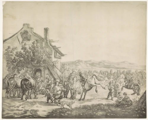 Vermaak voor een herberg by Johannes de Groot, print, 1698-1796