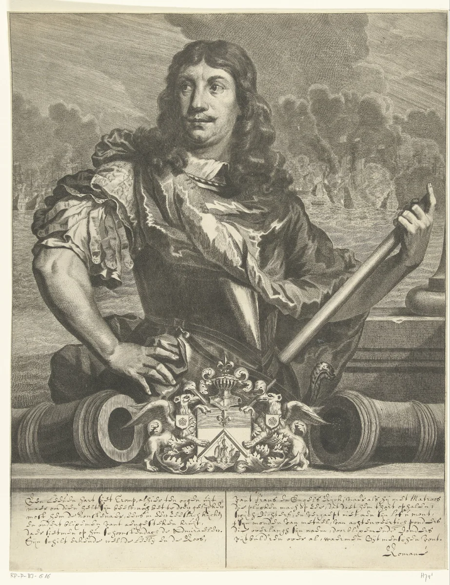 Portret van admiraal Cornelis Tromp by Hendrik Bary, print, 1657-1707