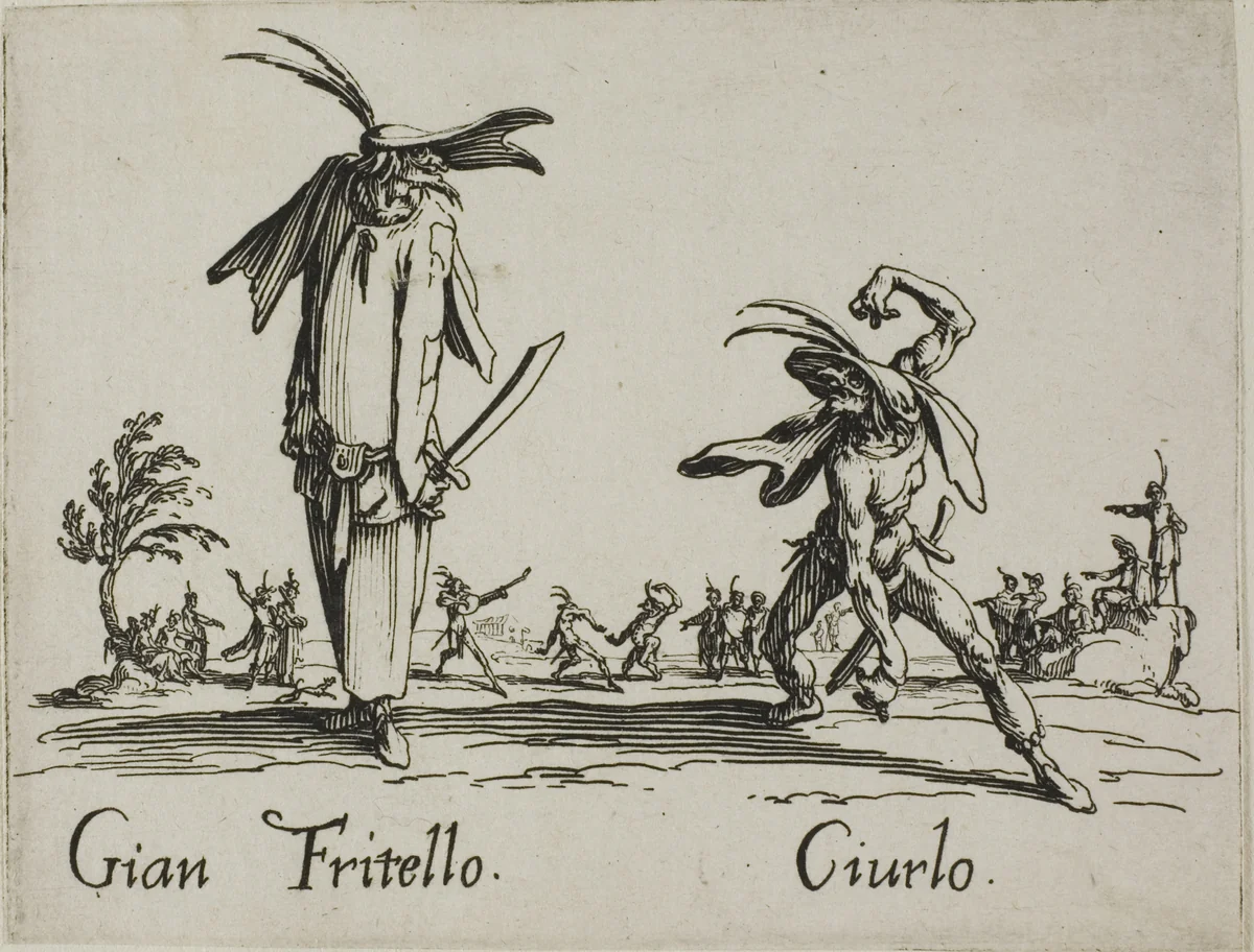 Gian Fritello - Ciurlo, plate 7 from Balli di Sfessania by Jacques Callot, print, 1617-1627
