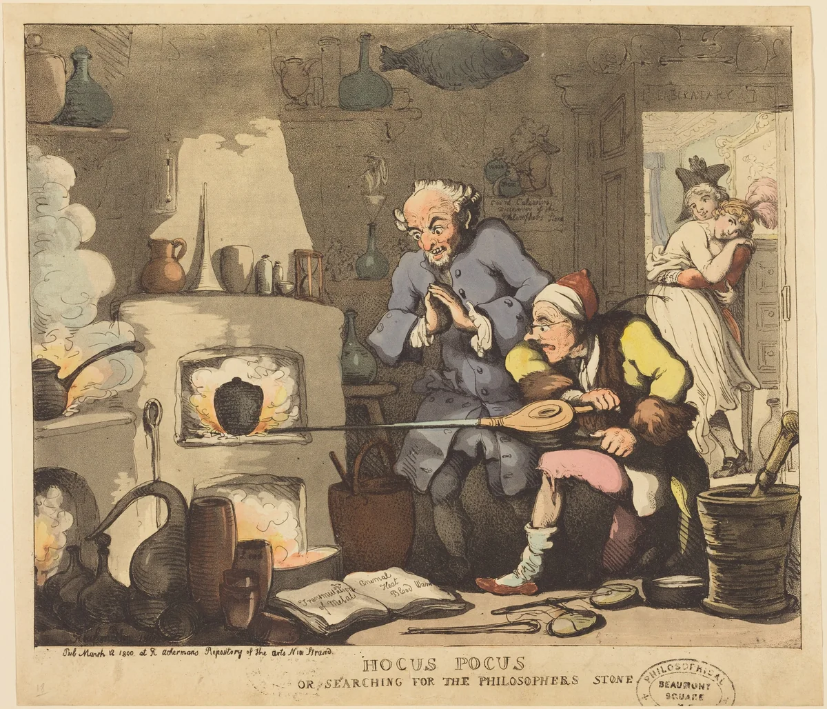 Hocus Pocus, or Searching for the Philosopher's Stone by Thomas Rowlandson; Rudolf Ackermann, print, 1800