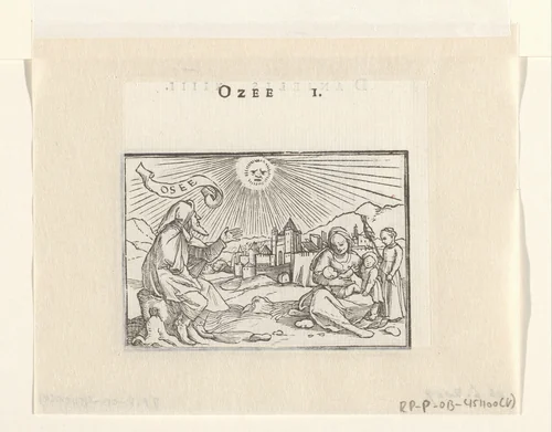 Hosea met zijn vrouw en drie kinderen by Hans Holbein, print, 1538