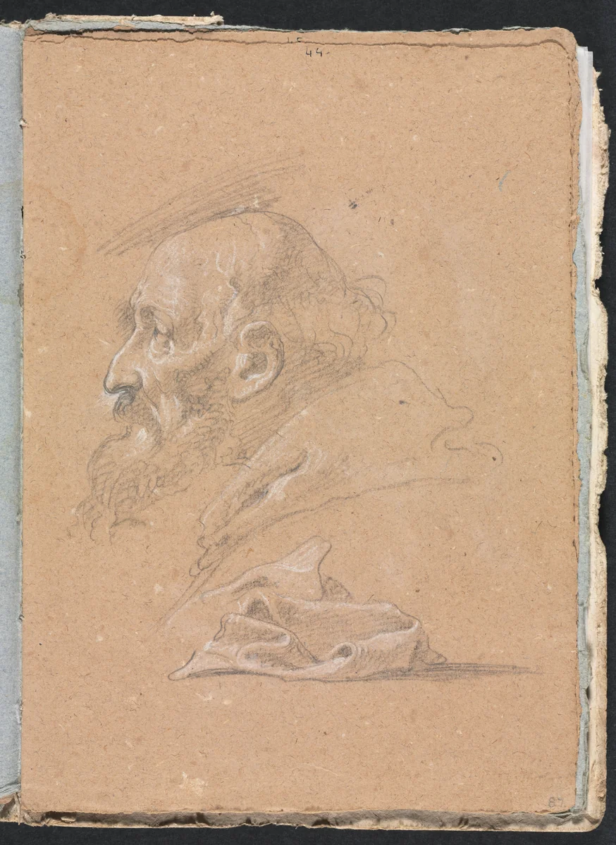Verona Sketchbook: Monk in profile with drapery (page 87) by Francesco Lorenzi, book, 1760