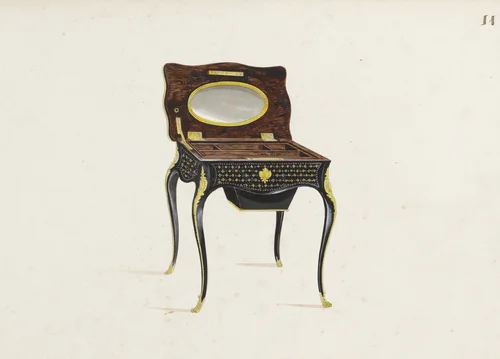 Ontwerp voor een handwerktafeltje in neo-rococostijl by M. Pagny, drawing, 1858-1868