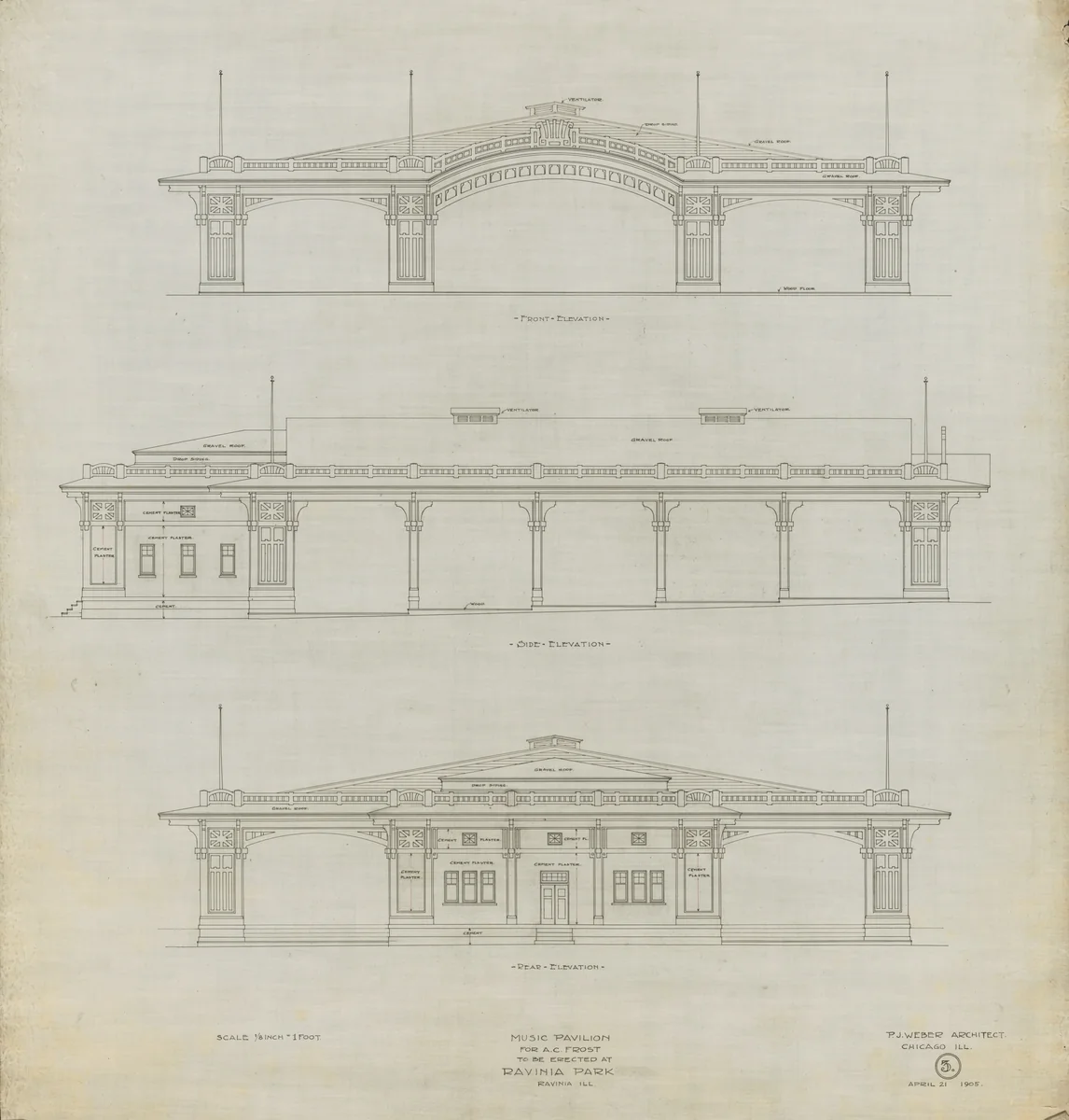 Ravinia Music Pavilion by Peter J. Weber, drawing, 1905
