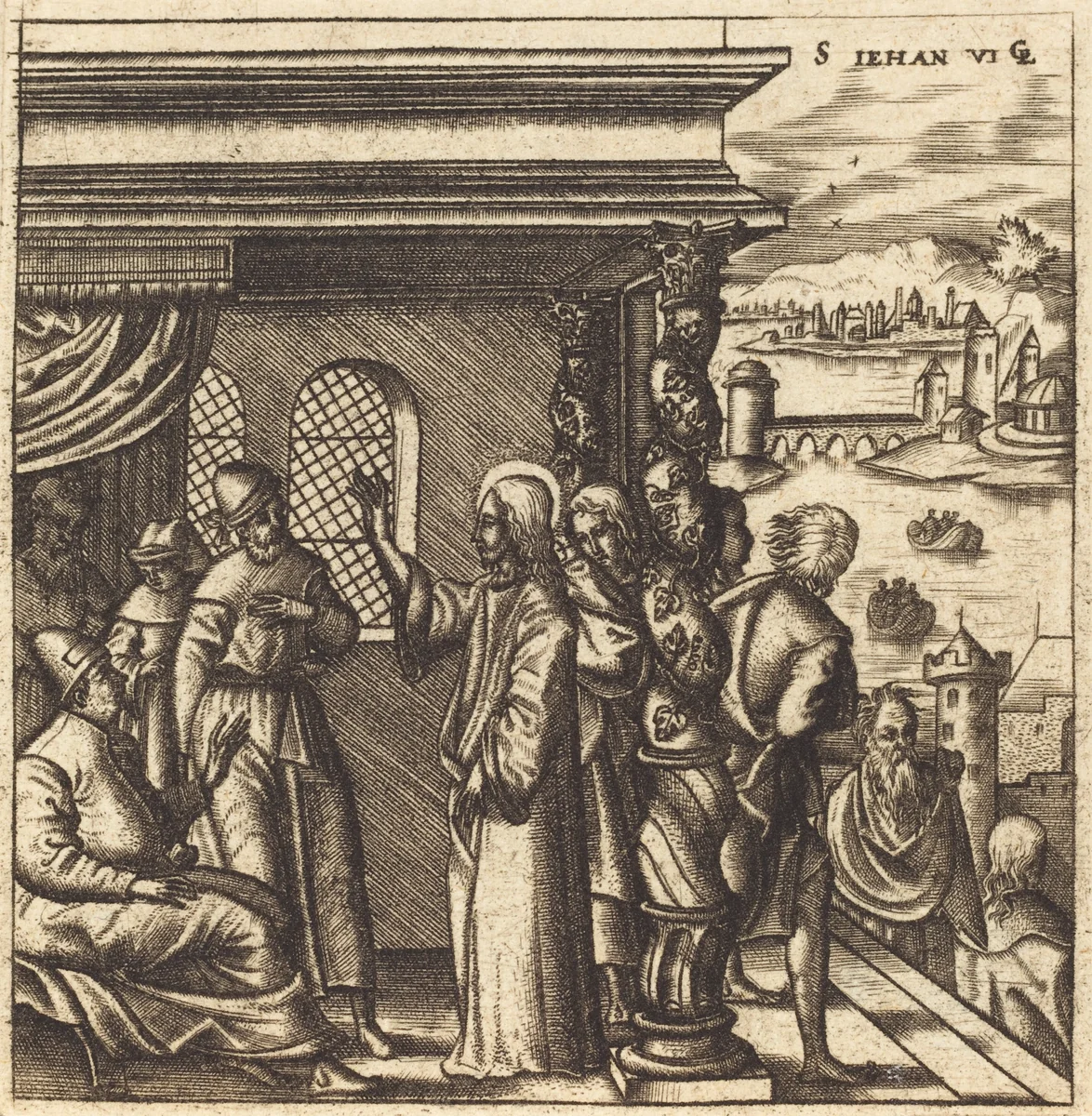 Christ Teaching in the Synagogue by Léonard Gaultier, print, 1576-1580