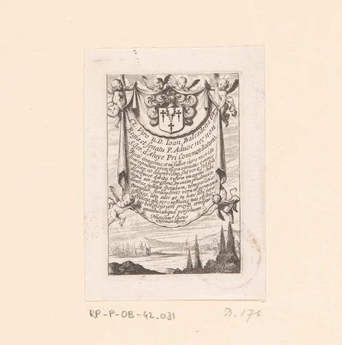 Titelprent met vier putti een draperie met tekst vasthoudend by Abraham Bosse, print, 1636