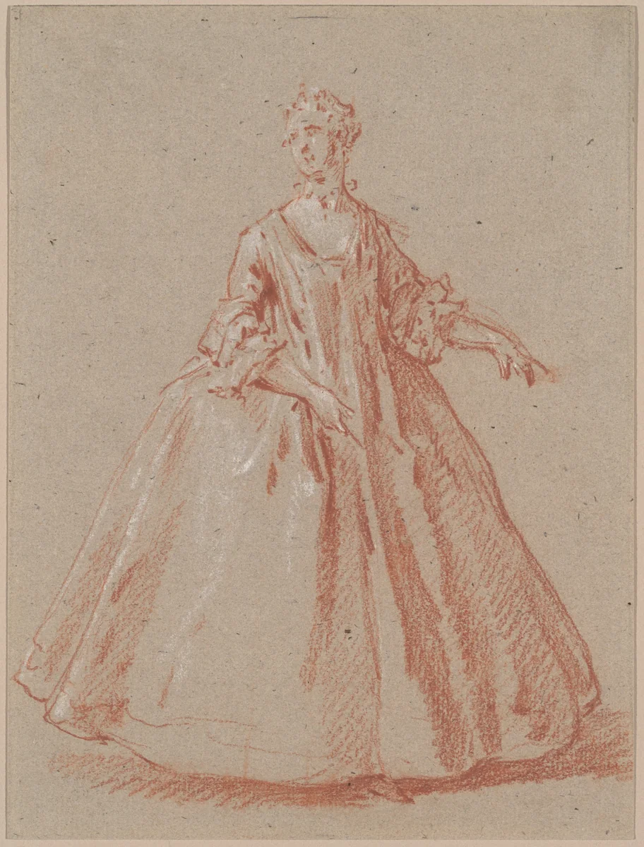 Standing Woman by Jean-Baptiste Oudry, drawing, 1725-1735