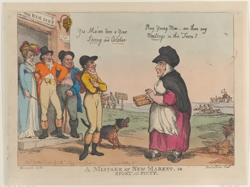 A Mistake at New Market, or Sport and Piety by Thomas Rowlandson, print, 1807