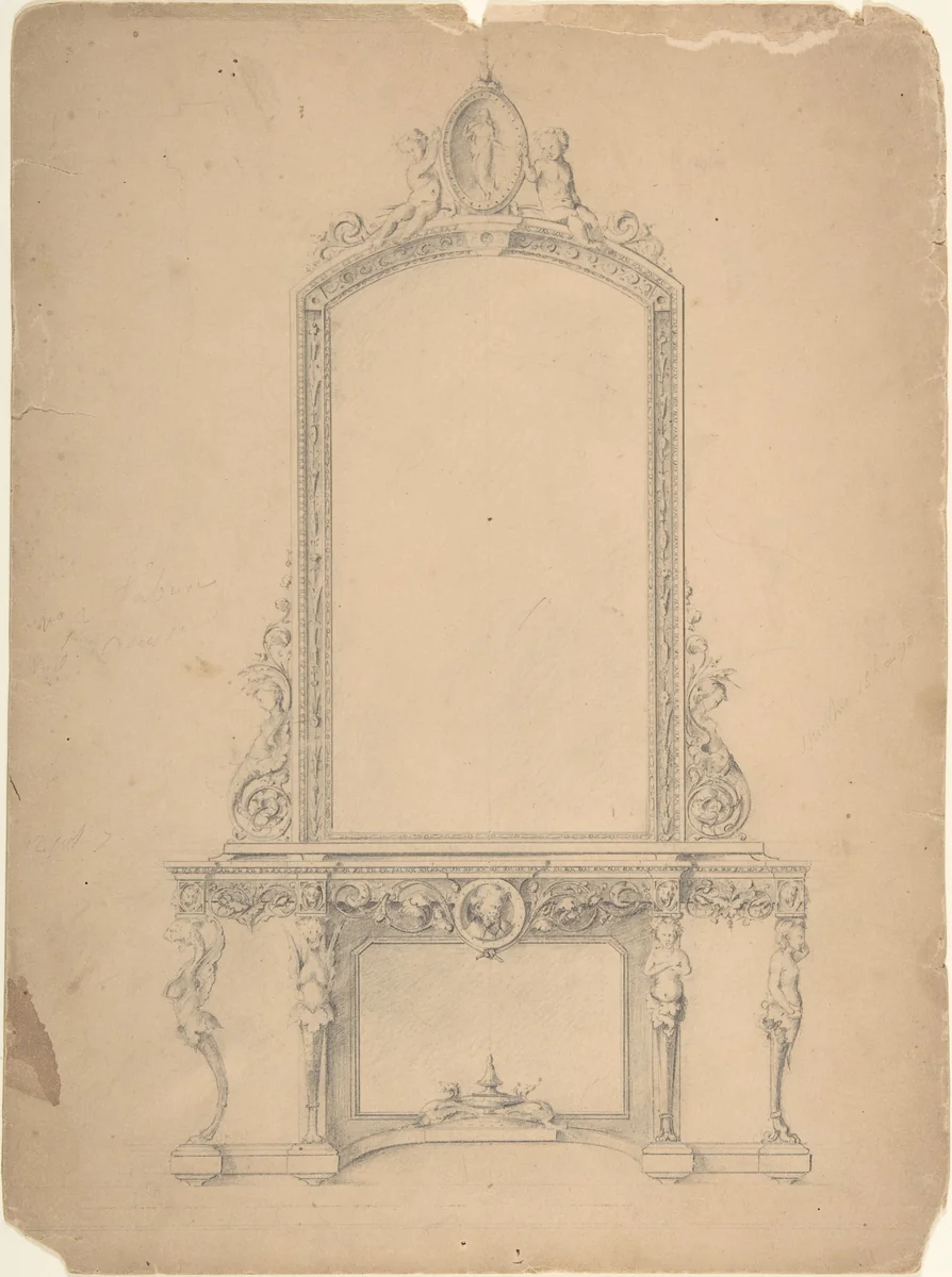 Design for a Mirror by anonymous, drawing, 1800-1900