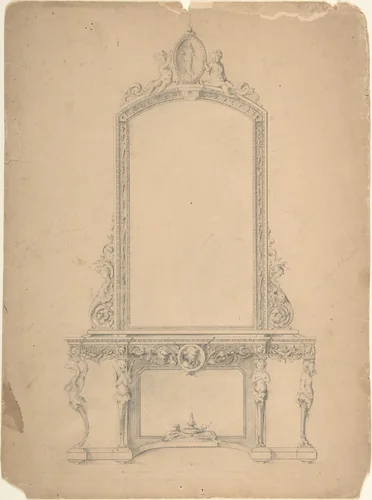 Design for a Mirror by anonymous, drawing, 1800-1900
