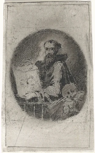 Man met geschrift by Arnoud Schaepkens, print, 1831-1904