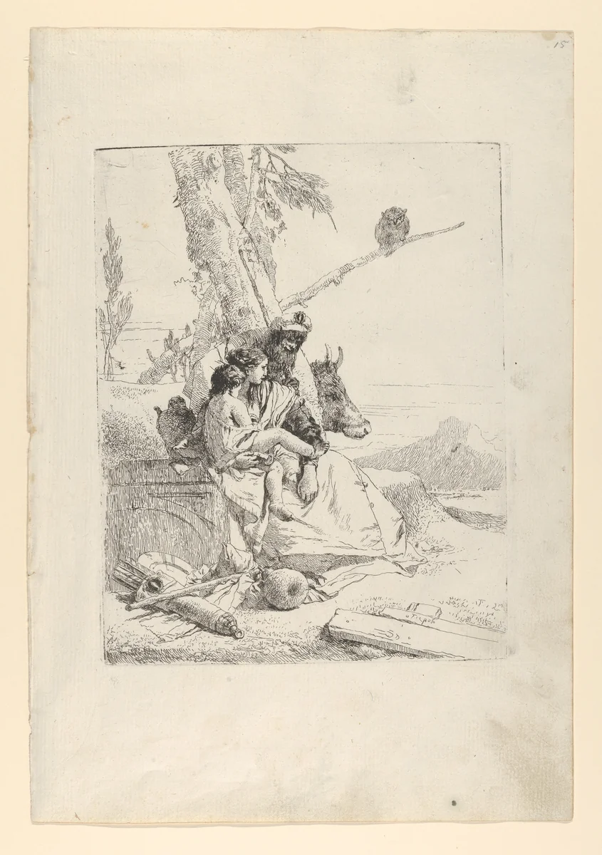 The Family of the oriental Peasant, from the Scherzi by Giovanni Battista Tiepolo, print, 1725-1780