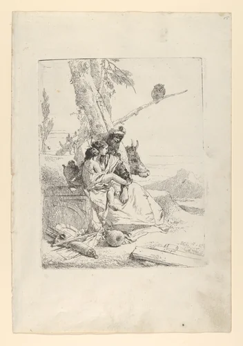 The Family of the oriental Peasant, from the Scherzi by Giovanni Battista Tiepolo, print, 1725-1780
