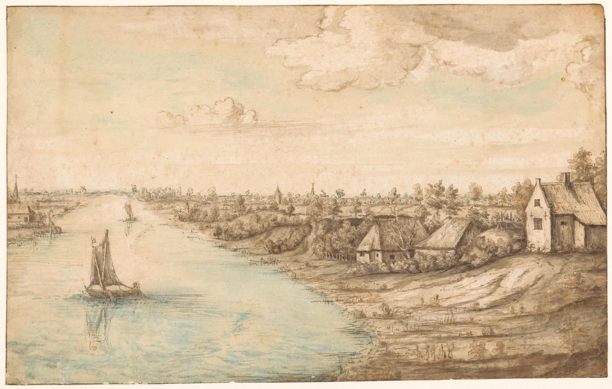 Rivierlandschap by Lucas van Uden, drawing, 1605-1673