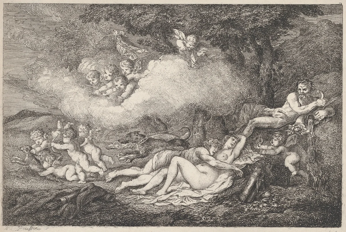Mars and Sleeping Venus with Putti by Thomas Rowlandson, print, 1799