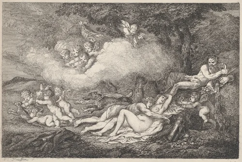 Mars and Sleeping Venus with Putti by Thomas Rowlandson, print, 1799