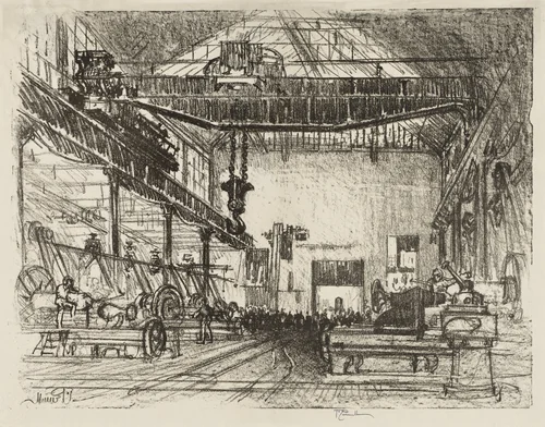 English War Work: Planing Big Shells by Joseph Pennell, print, 1916