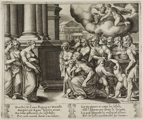 The People Rendering Divine Honors to Psyche by Raffaello Sanzio, print, 1530-1540