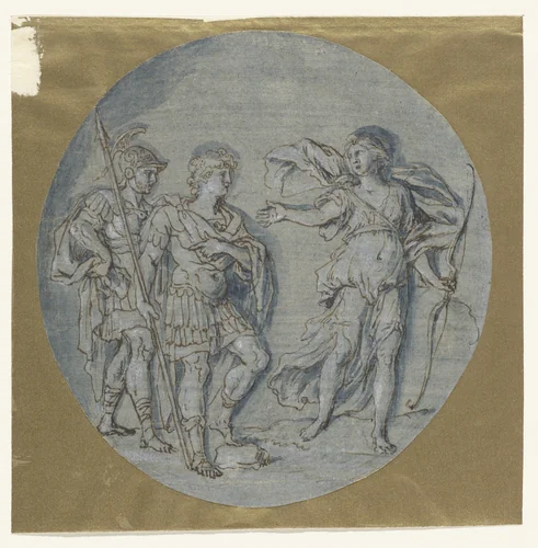 Diana spreekt tot Aeneas en Achates by Ludovico Gimignani, drawing, 1653-1697
