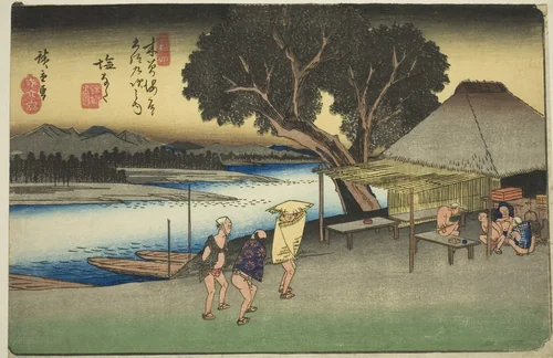 No. 24: Shionata, from the series "Sixty-nine Stations of the Kisokaido (Kisokaido rokujukyu tsugi no uchi)" by Utagawa Hiroshige (歌川広重), print, 1830-1843