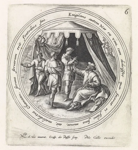 Noach vervloekt zijn zoon Cham by Unknown, print, 1580-1588