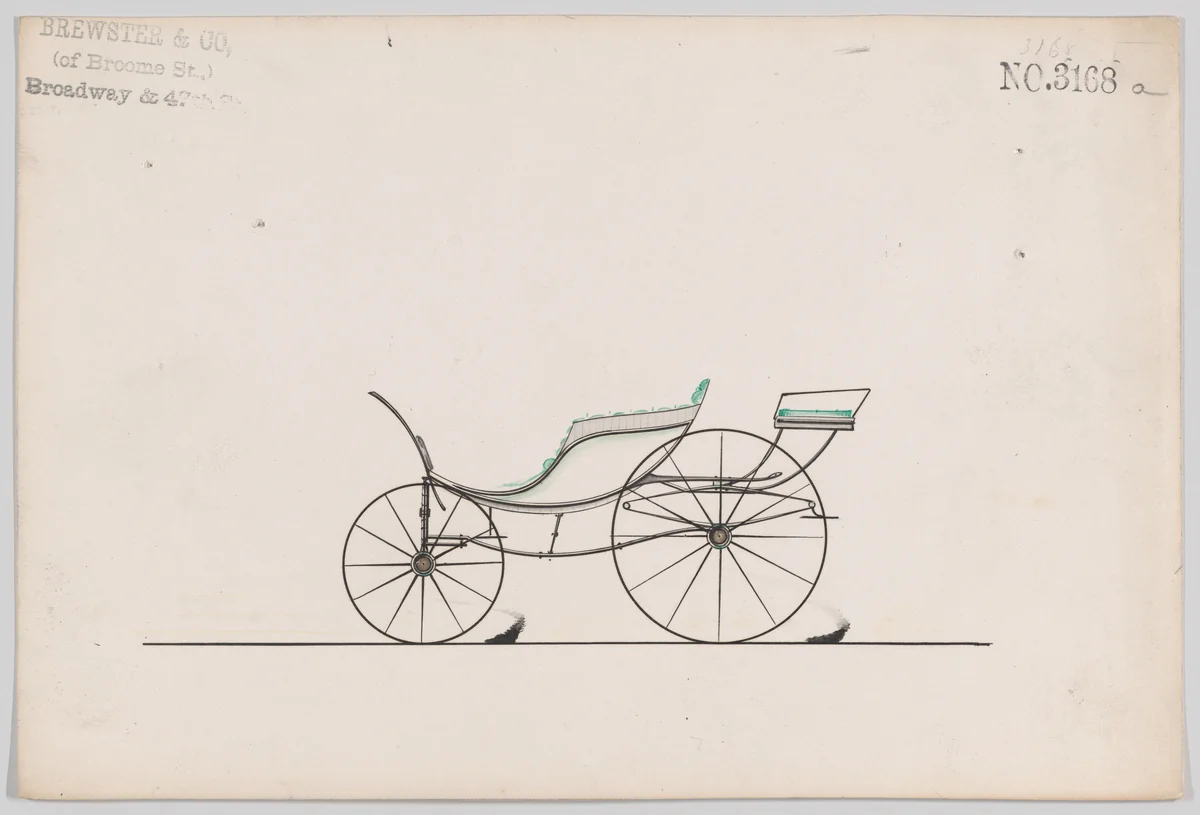 Design for Pony Phaeton, no. 3168a by Brewster & Co., drawing, 1880
