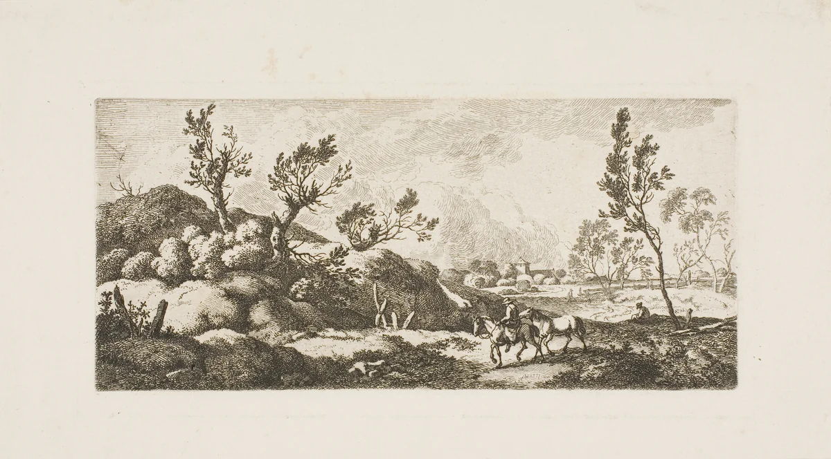 Landscape - Boy with Horse by Ferdinand Kobell, print, 1777