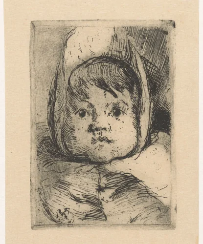 Portret van Elizabeth Mouton als kind by Barbara van Houten, print, 1877-1950