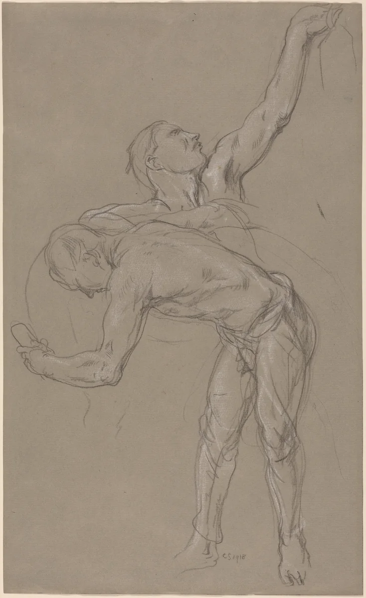 Two Male Figures: Study for "The Good Samaritan" by Charles Haslewood Shannon, drawing, 1918