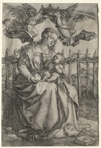 The Virgin Crowned by Two Angels by Albrecht Dürer, print, 1518