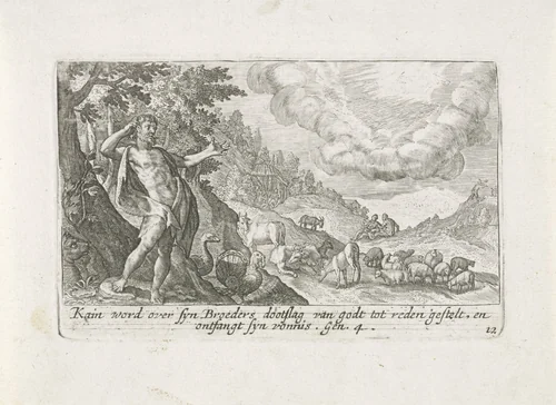 God verschijnt aan Kaïn by Crispijn van de Passe, print, 1700-1750