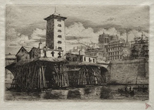 Etchings of Paris: The Notre Dame Pump by Charles Meryon, print, 1852