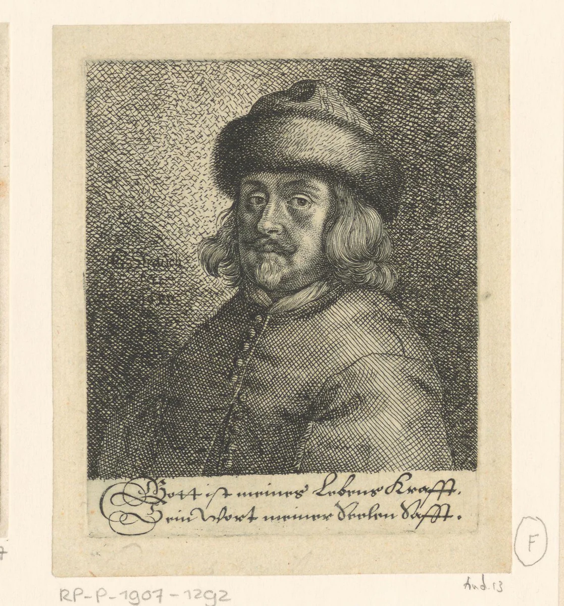 Zelfportret by Georg Strauch, print, 1645-1675