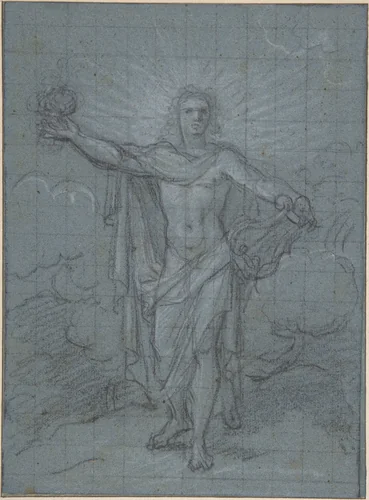 Standing Figure of Apollo by Antoine Coypel, drawing, 1670-1725