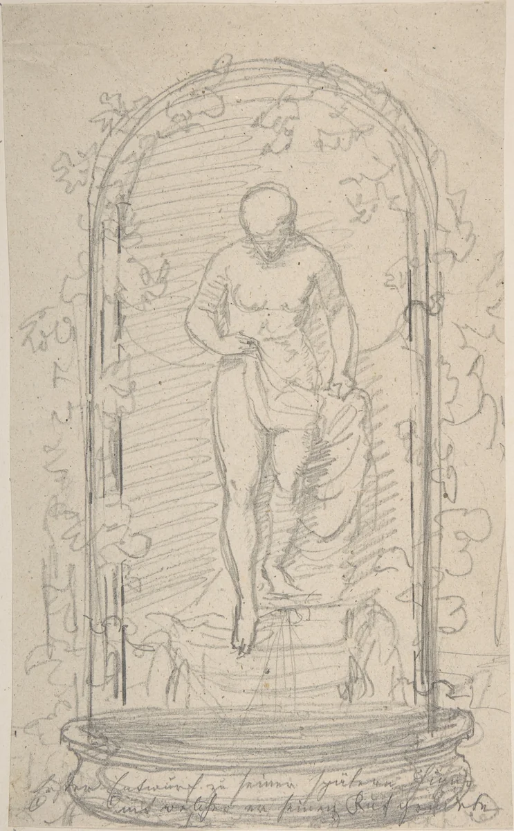 Recto:Nude Female Figure in a Niche Verso: Study for a Fountain by Hans Gasser, drawing, 1830-1868