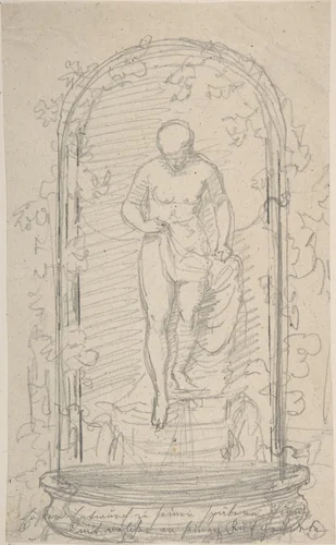Recto:Nude Female Figure in a Niche Verso: Study for a Fountain by Hans Gasser, drawing, 1830-1868
