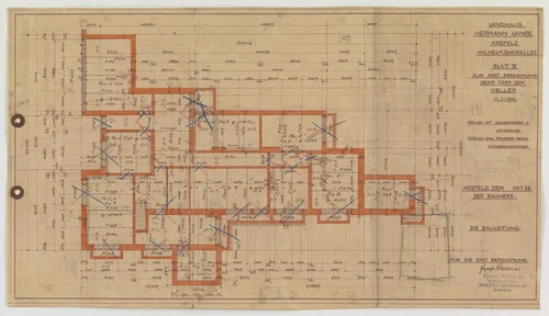 Hermann Lange House, Krefeld, Germany (Plan. Ceiling over basement. Shop drawing.) by Ludwig Mies van der Rohe, mies van der rohe archive, 1927