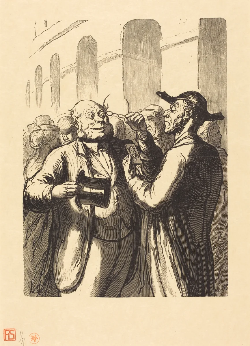Exposition universelle: L'Inspection des photographies aux tourniquets by Charles Maurand; Honoré Daumier, portfolio, 1867