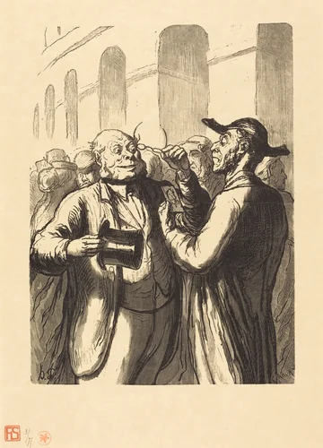 Exposition universelle: L'Inspection des photographies aux tourniquets by Charles Maurand; Honoré Daumier, portfolio, 1867