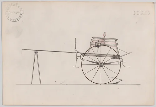 Design for Dog Cart or 2 Wheeler, no. 3103 by Brewster & Co., drawing, 1875