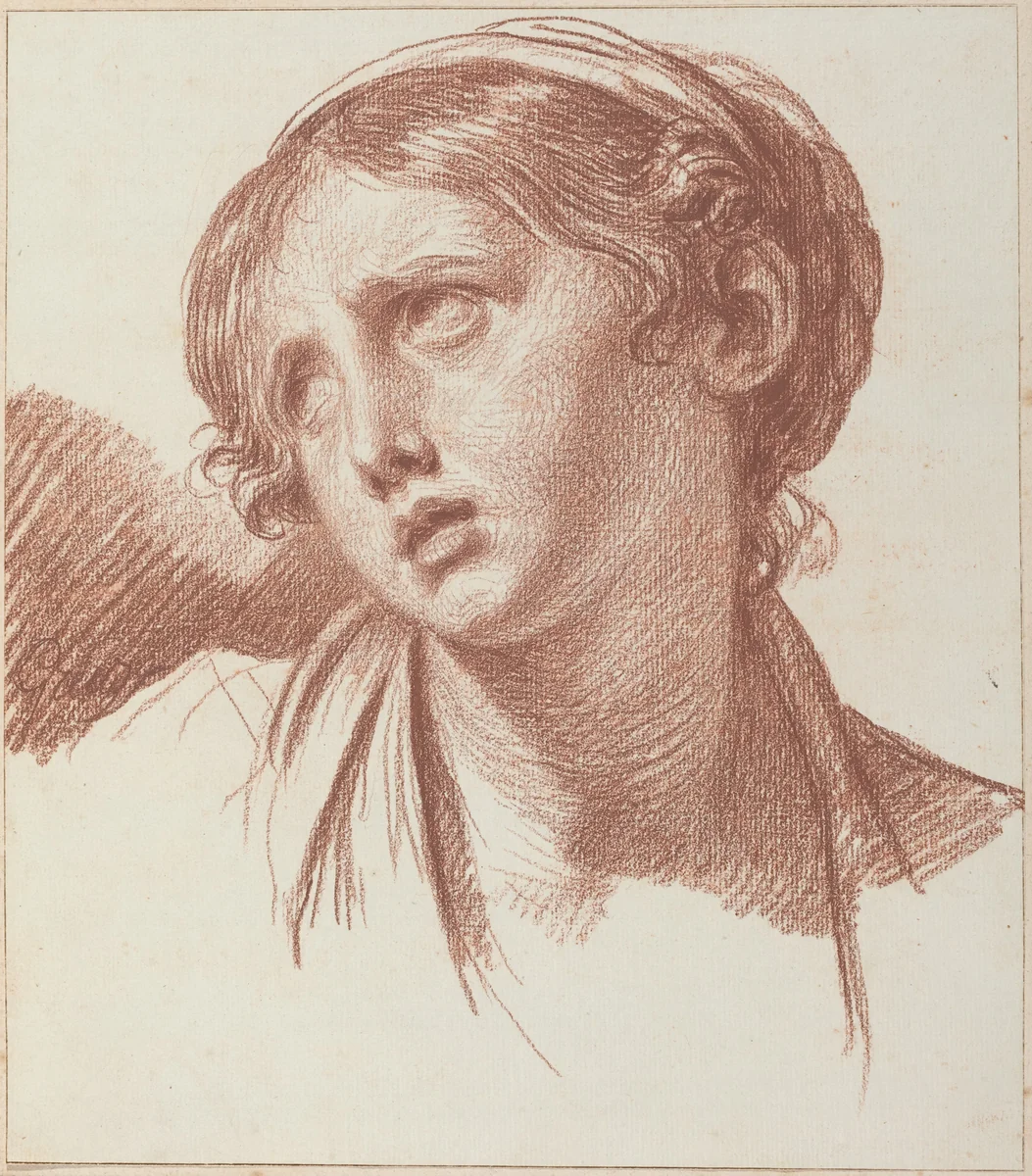 A Young Girl Looking Upward by Jean-Baptiste Greuze, drawing, 1778