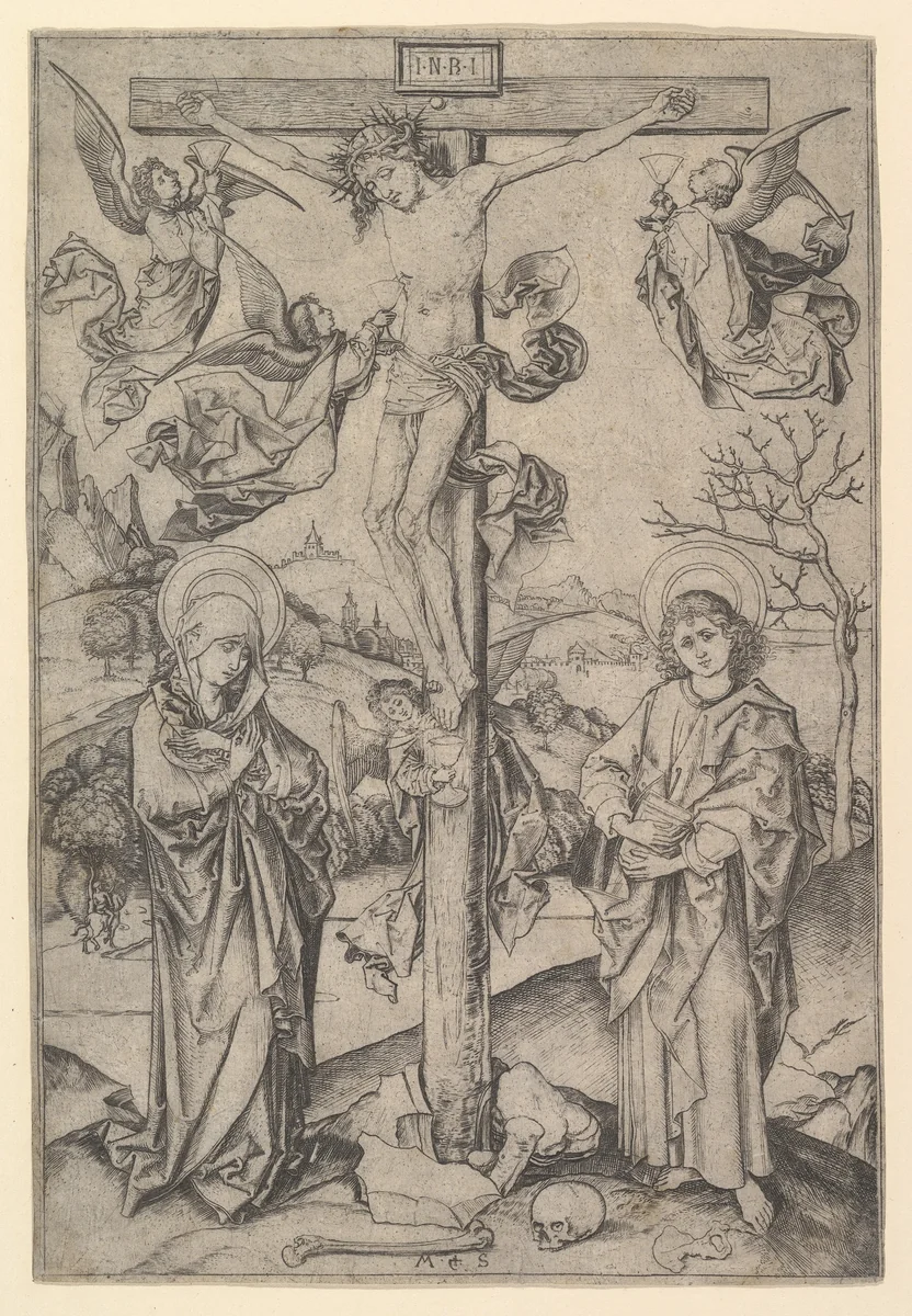 The Crucifixion with Four Angels by Martin Schongauer, print, 1470-1490