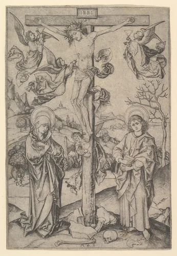 The Crucifixion with Four Angels by Martin Schongauer, print, 1470-1490