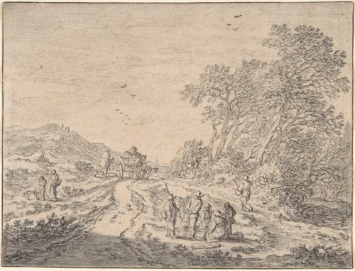 Figures on a Road by Pieter de Molijn, drawing, 1605-1661